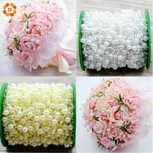 5Meters Lot Beige White Fishing Line Artificial Pearls Beads Chain Garland Flowers For font b Wedding