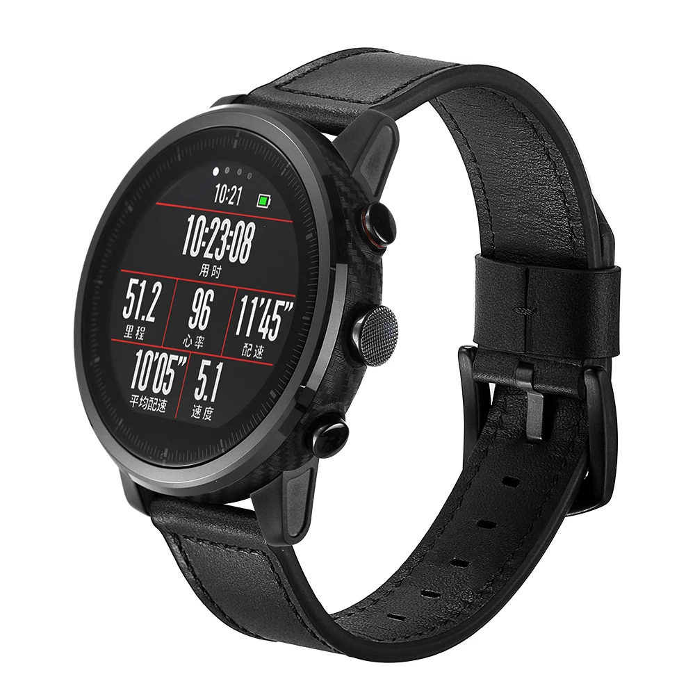 22 мм мягкий дышащий ремешок для часов из натуральной кожи HUAMI Amazfit 2 Черная пряжка