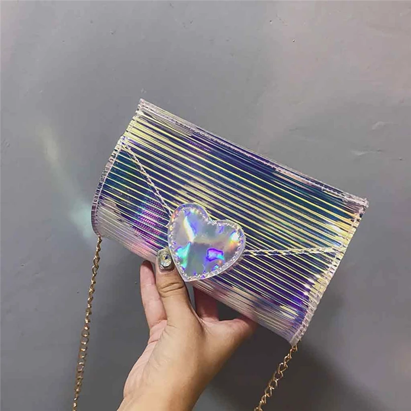 

Women Laser Mini Chain Shoulder Bag Transparent Jelly Package Cross body Messenger Bags PVC Waterproof Beach bag A25