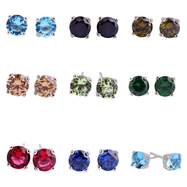 Women Earrings Jewelry Multi Color Stone Round Cut Silver Stud Women Earrings Jewelry Multi Color Stone Round Cut Silver Stud New Fashion Style Earring Whole