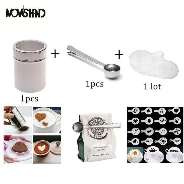 3pcs Lot Multi Coffee Tools Accessories Shaker 3pcs Lot Multi Coffee Tools Accessories Shaker Barista Stencils And Bag Clip Scoop