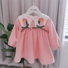 Детская одежда для девочек; нежный розовый цвет; платье с вышитым воздушным шаром и бантом; удобное платье; одежда для малышей