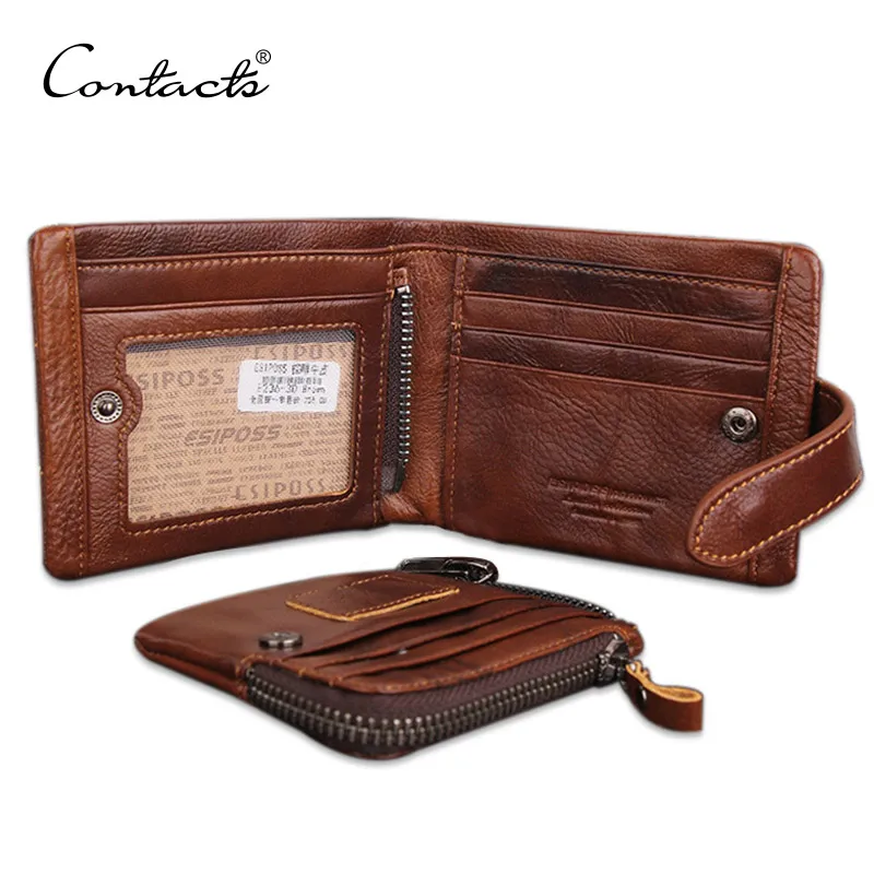 CONTACT'S Classical Men Wallets Genuine Leather Short Wallet Fashion Zipper Brand Purse Card Holder Wallet Man With Coin Bag