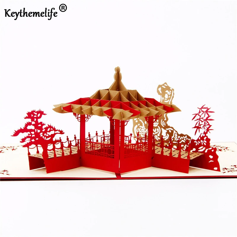  Keythemelife 3D Card Invitations Chinease Gift Suzhou Garden pop up Paper Greeting Postcards for Ho - 32737287407