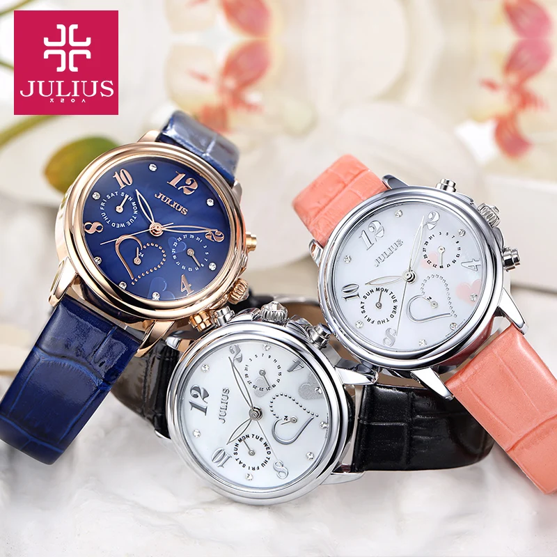 Julius New Lady Women s Wrist Watch Quartz Hours Top Fashion Dress Shell Leather Japan Movement