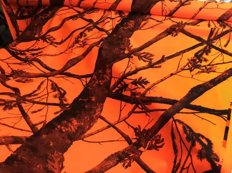 

Outdoor waterproof orange tree camouflage twill cotton fabric pvc raincoat printing super hollandais african sequin fabric A105