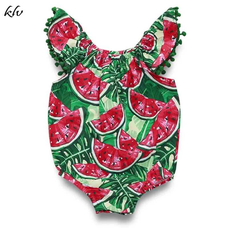 

Summer Infant Baby Girls Romper Watermelon Print Flying Sleeves Lace Rompers Playsuit Jumpsuit