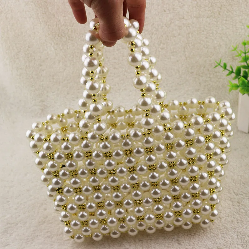 

Pearl Bag Beaded Box Handbag Female Beaded Evening Dress Small Mini Handbag 2019 Summer Luxury Brand Handmade Banquet Bag