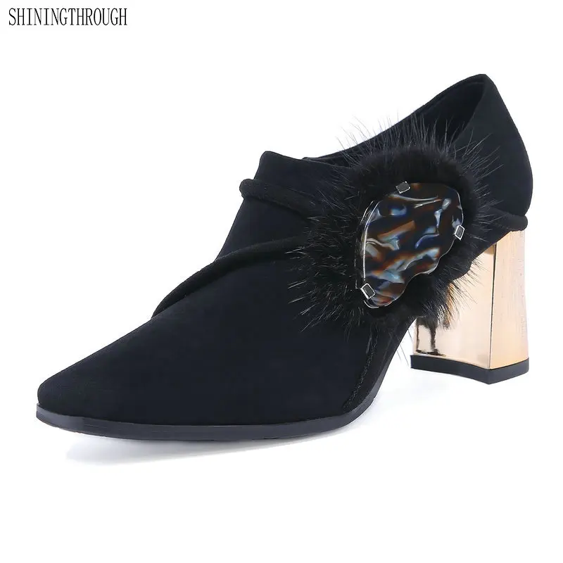 

High Heels Pumps Women Shoes Suede Leather Zapatos Mujer Spring autumn Ladies Dress Wedding Shoes