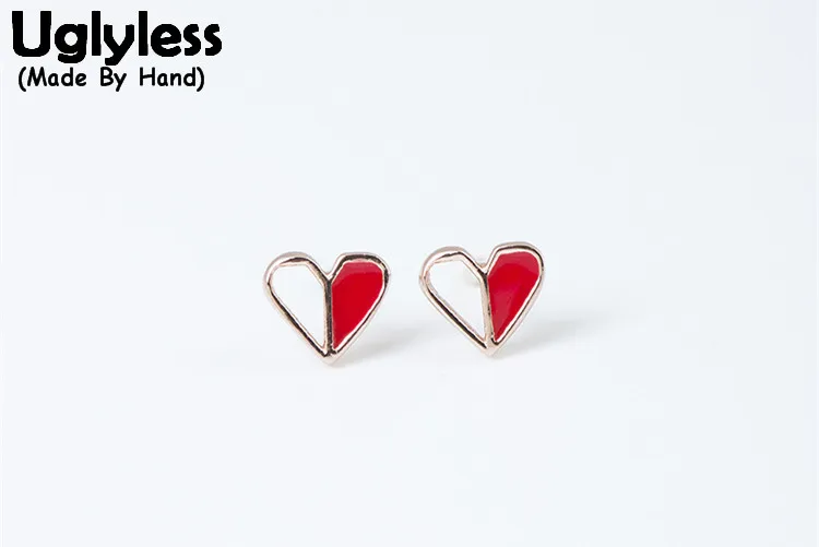 

Uglyless Real S925 Sterling Silver Women HEART Stud Earrings Vintage Enamel Mixed Colors LOVE Studs Girls Fashion Brincos Bijoux
