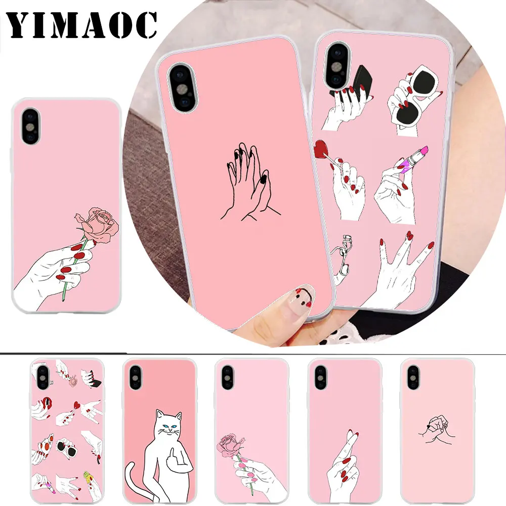 

YIMAOC pink finger Soft Silicone Case for iPhone X r s Xr Xs Max 8 7 6S 6 Plus 5 5s SE