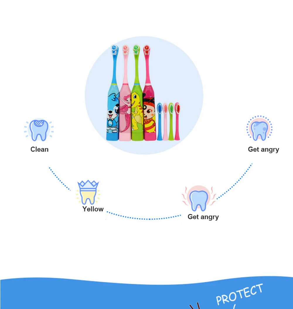 GOODPI 2 шт головка Детская электрическая зубная щетка с мультяшным рисунком двухсторонняя зубная щетка Детская домашняя милая мягкая зубная щетка для волос