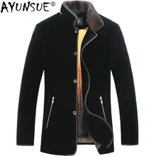 AYUNSUE, Золотая норковая подкладка, зимнее пальто с натуральным мехом, мужская куртка, Мужская норковая шуба, парка, роскошная куртка, бархат, натуральный мех, LSY068207 KJ1273