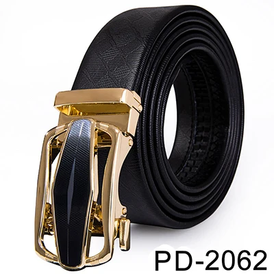 PD-2062-DE-A Hi-Tie, известный бренд, мужской ремень, Воловья кожа, натуральная кожа, черный ремень, автоматическая Золотая Пряжка, высокое качество, деловые мужские ремни - Цвет: PD-2062-DE-A