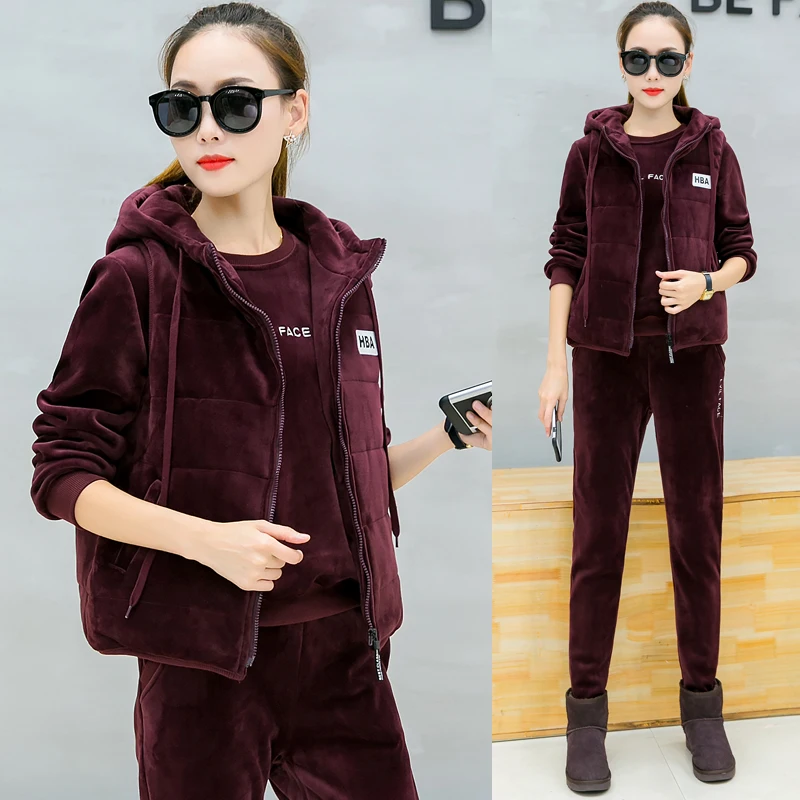 2018 New Winter Suits Thicker Women Cotton Three piece Sets Keep Warm