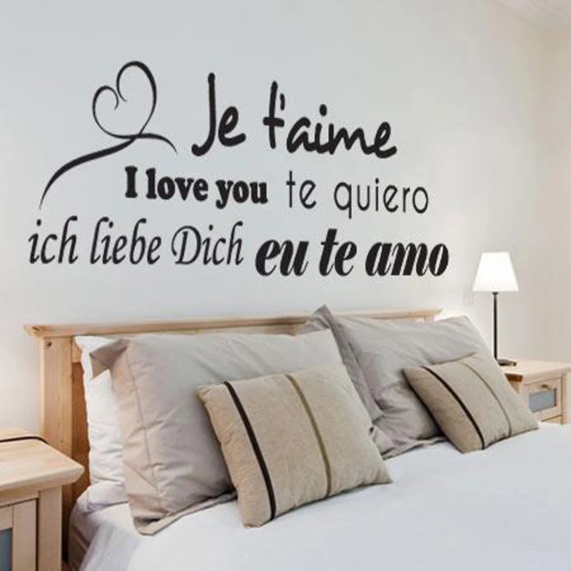 Французский Je t'aime Amour виниловый рисунок-Наклейка на стену настенные наклейки искусство обои гостиная домашний Декор украшение дома 34 см x 102 см