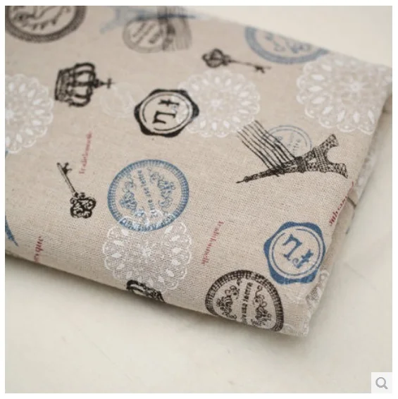 

Retro Cotton Fabric by meter Printed tower postmark linen fabric DIY tablecloth curtain sofa fabric Zakka