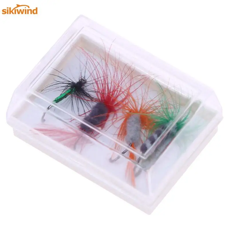 

Sikiwind 4Pcs Insect Fly Style Artificial Baits Feather Fishing Lures Minnow Bait Single Hook Fish Lure with Box Isca Fishing Ac