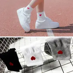 1 пара новых милых носков Kawaii женские красные с рисунком сердца мягкие дышащие хлопковые носки до щиколотки Повседневные Удобные носки