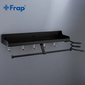 

Frap Space Aluminum Bathroom Shelf Black Bathroom Shelves Rack with Five Hooks Wall Mounted Corner Multifunction Shelf Y18059