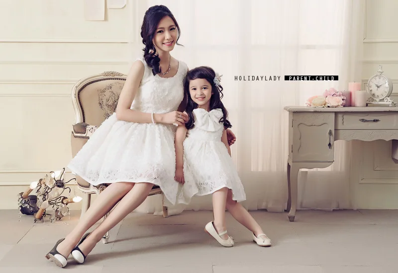 Платья для мамы и дочки кружевное платье с цветочным рисунком, с бантом, платье принцессы, свадебное платье одежда для матери и дочери мама и детское платье-пачка белого цвета
