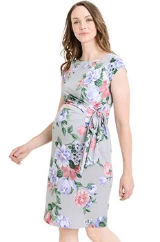 

Pregnant women's floral print medium-length maternity clothesQ0707
