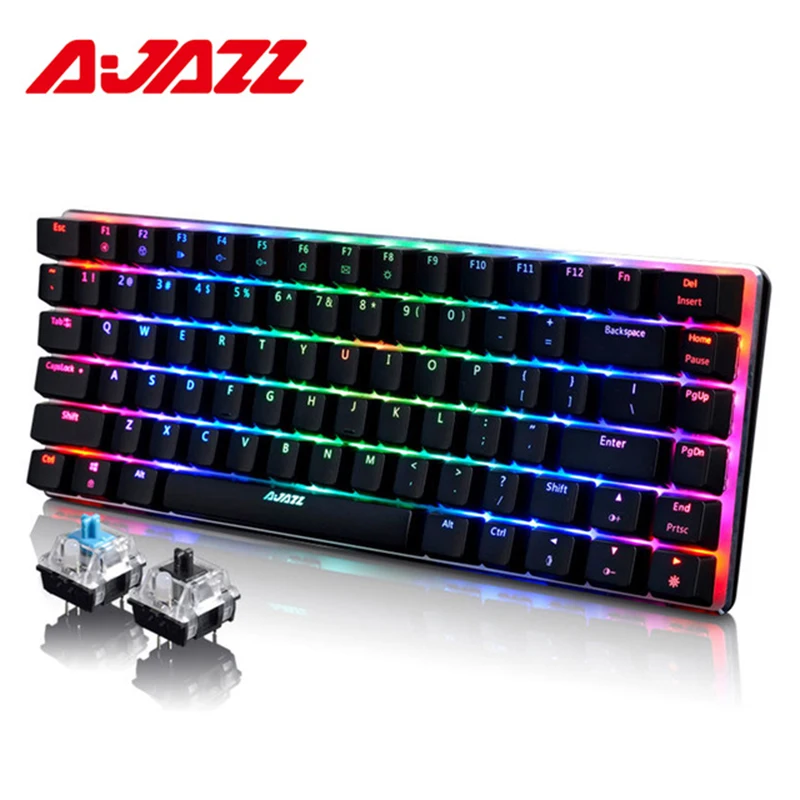 Ajazz AK33 82-клавишная клавиатура Проводная Механическая клавиатура на русском/английская раскладка синий/черный переключатель RGB подсветкой бесконфликтное