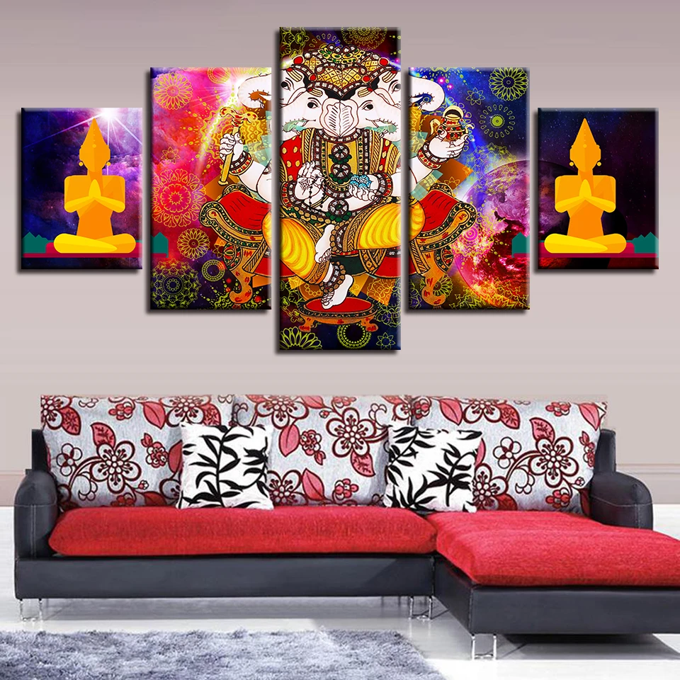 5 Pieces Lord Ganesha Pictures Living Room Wall Art Hindu India Mythology Poster Canvas Painting