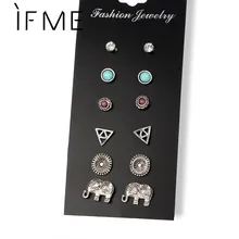 IF ME модная шпилька Комплект сережек для женщин античный серебряный цвет микс Слон шар цветок Треугольный Кристалл женские серьги-гвоздики