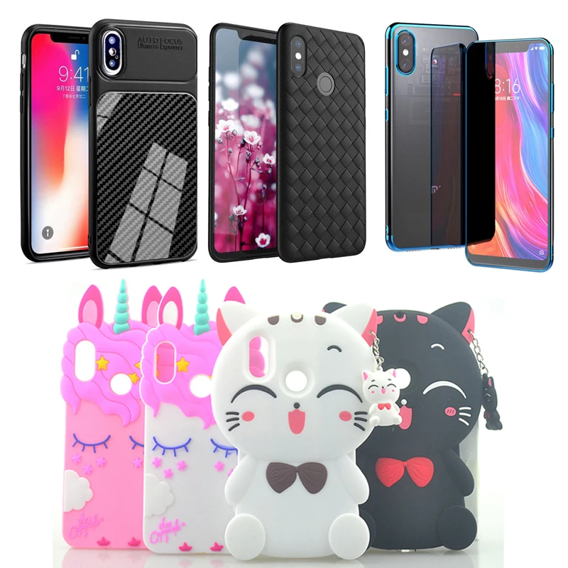 cheap For Xiaomi Redmi 6 Pro 6Pro Case Silicone Unicorn Lucky Cat Weave Carbon fiber TPU Phone Cover Cases For Xiaomi A2 lite A2lite