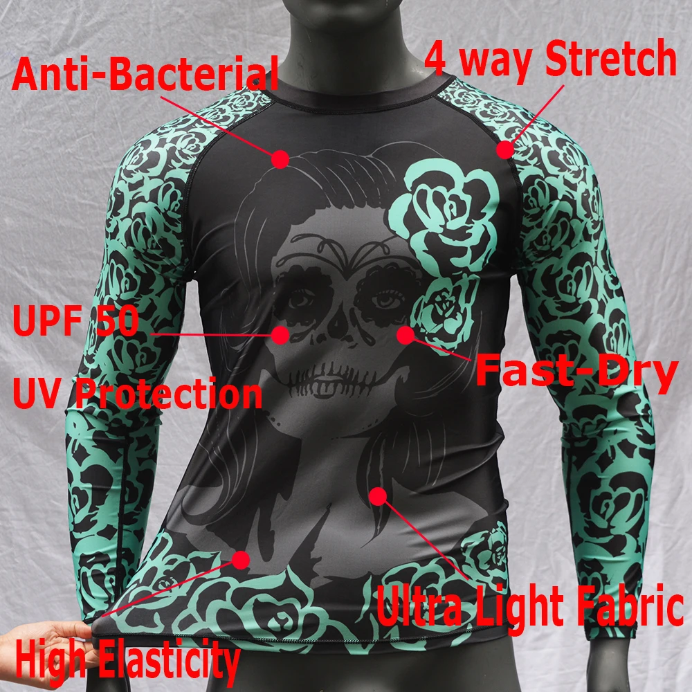 

Long Sleeves UPF50 Swimsuit Male Floral Print Swimming Rashguard 2019 Surf Shirt Men UV-Protection Rash Guard Shirts Beachwear