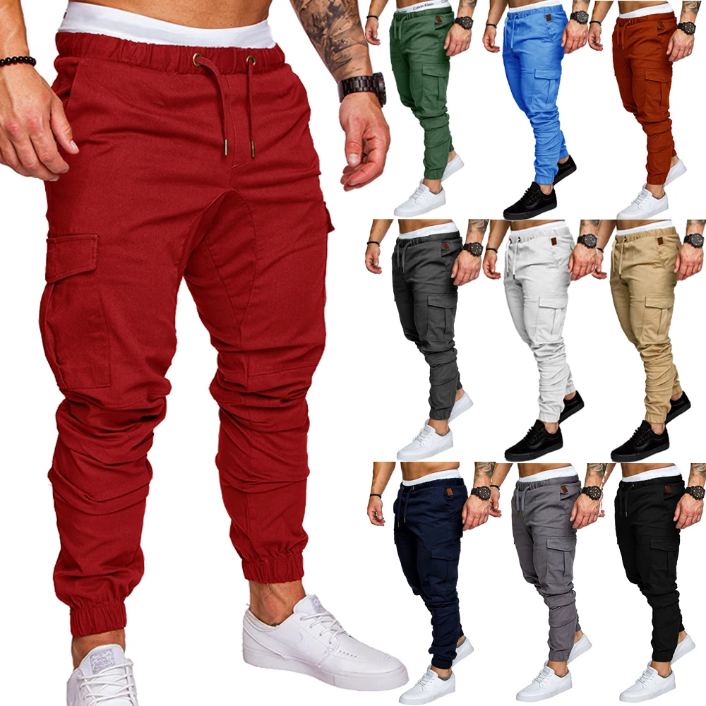 Брендовые мужские штаны в стиле хип-хоп, шаровары для бега, мужские брюки, мужские штаны для бега, одноцветные штаны с несколькими карманами, штаны с эластичной резинкой на талии