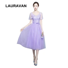 Hermosa luz púrpura Lila bridesmaid té longitud vestido de damas de honor Novias Vestidos formales bata de noche 2019 vestido de baile