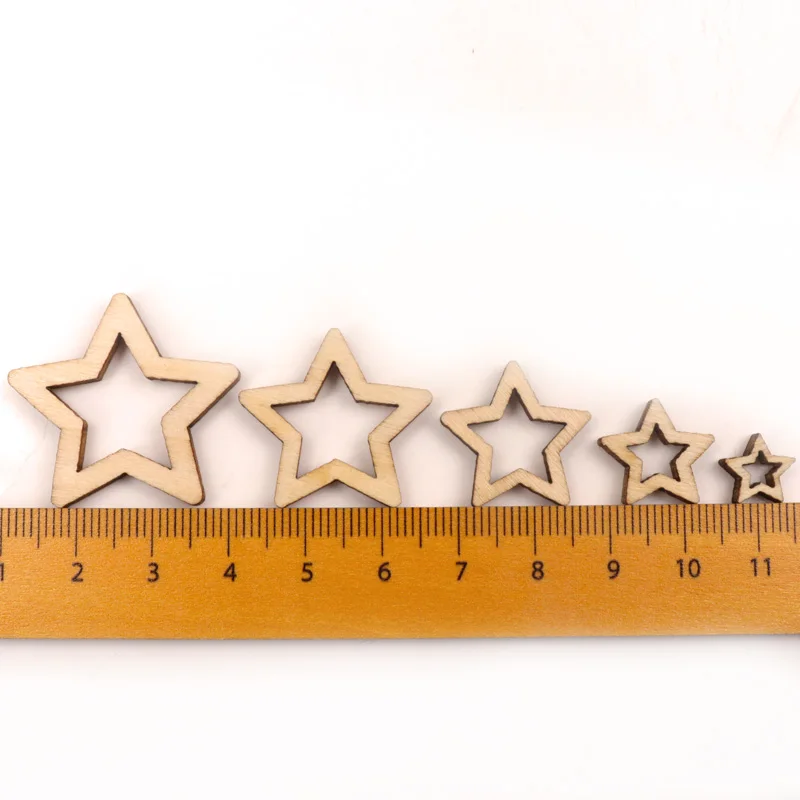 Description Picture 5 of itemNatural Wooden Hollow Flower Star Heart  Handmade Wooden Crafts Accessory Home Decoration Scrapbookings DIY 10-30mm 50pcs