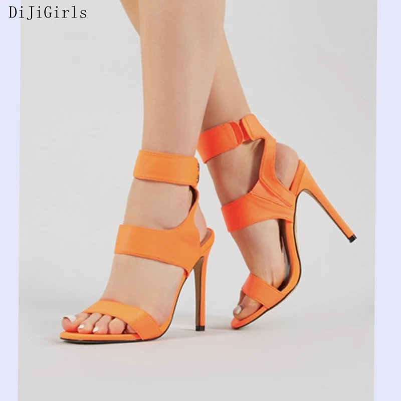 

DiJiGirls Orange Sandals Female High Heel Sexy Band Ankle-Wrap Gladiator Shoes Summer Pumps Yellow Street beat Stage Footwear