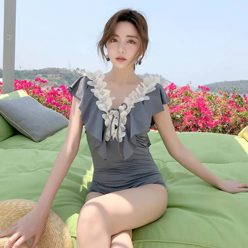 

Swimsuit Closed One Piece Swimming Suit For Women Push Up Red Book Fairy Female Feeling Flower Neck Flying Floral Spandex Sierra