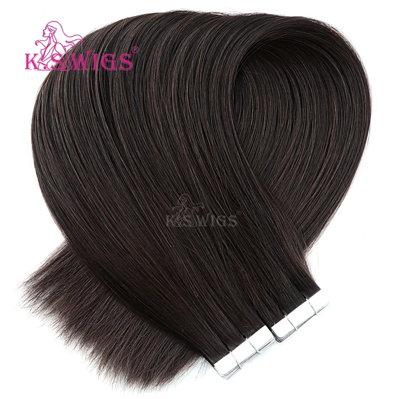 K.S WIGS 80pcs/pack Remy Tape In Human Hair Double Drawn Straight Seamless Skin Weft Hair Extensions  16'' 20'' 24''