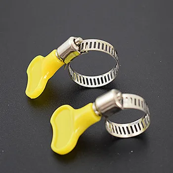 

10pcs/lot Adjustable Handle Yellow Type Hose Clamps with handle,304 Stainless steel hose Clamp Hoop Pipe Clips