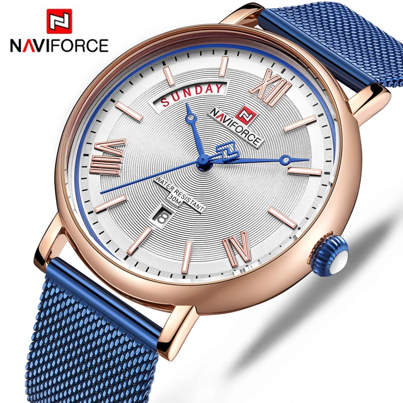 Мужские часы NAVIFORCE Роскошные ультратонкие водонепроницаемые из нержавеющей стали для мужчин 2019|Кварцевые