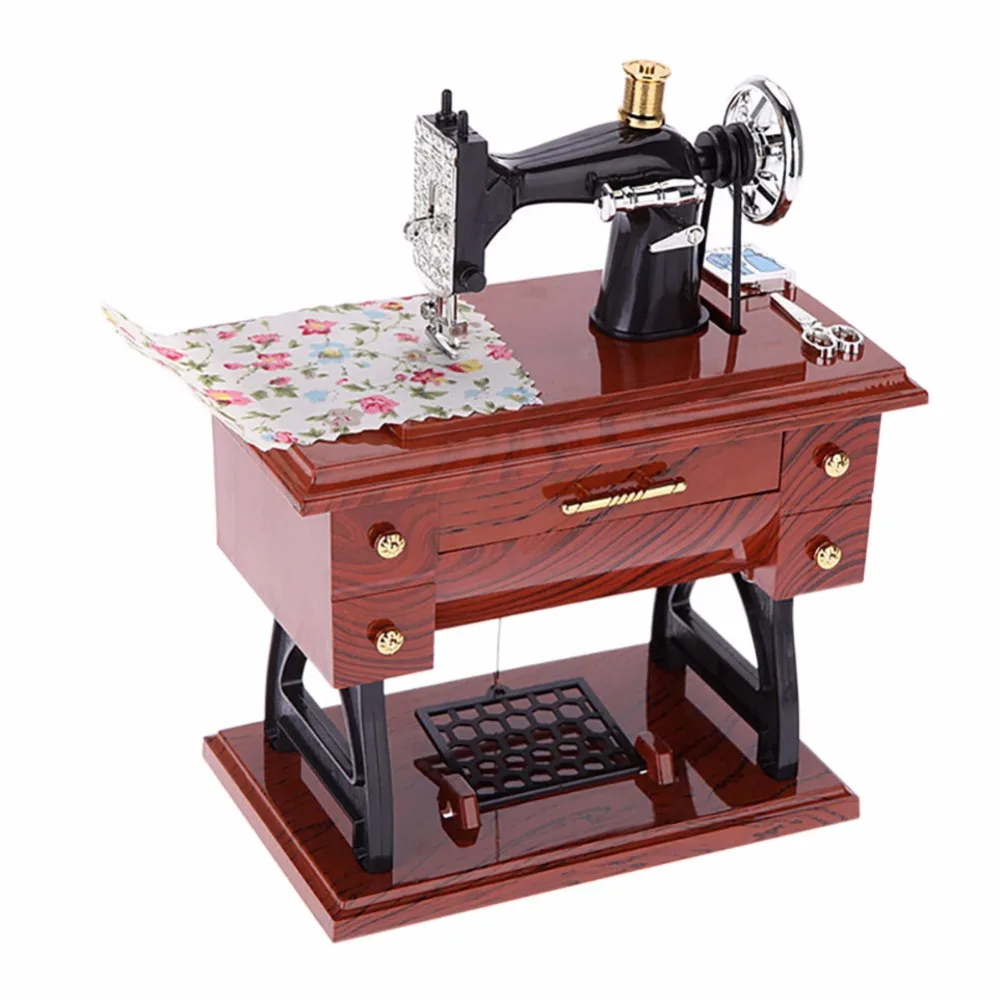 

Mini Toy Birthday Gift The Personality Style Musical Toy Pedal Vintage Mini Sewing Machine Music Box Manual Winding Music Box