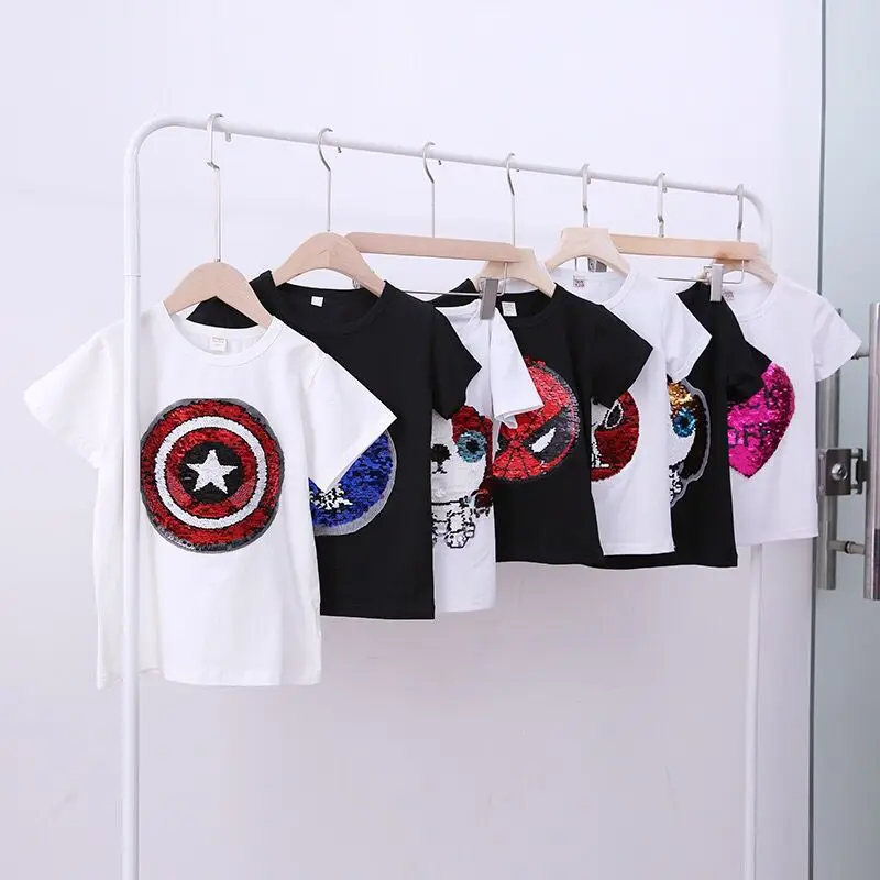 Boys T-Shirts Cotton Kids T-Shirt With Sequin Reversible Sequin Girls T Shirt Kids White Flash T Shirt Kids Teen Girl 4