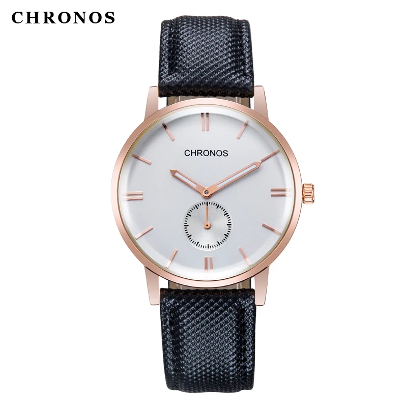 CHRONOS мужские деловые часы повседневные кожаные Наручные Модные Аналоговые