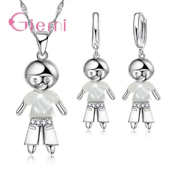 

Hot Fashion Jewelry Set CZ 925 Sterling Silver Little Boy Pendant Necklace Earrings Set For Women Bijoux