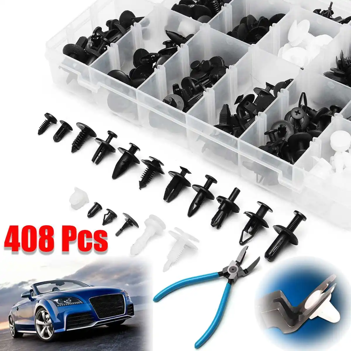 

408Pcs Auto Car Push Pin Rivet Trim Door Bumper Front Clip Fastener Clasp Forceps Plastic Rivet Assortment Set for NISSAN