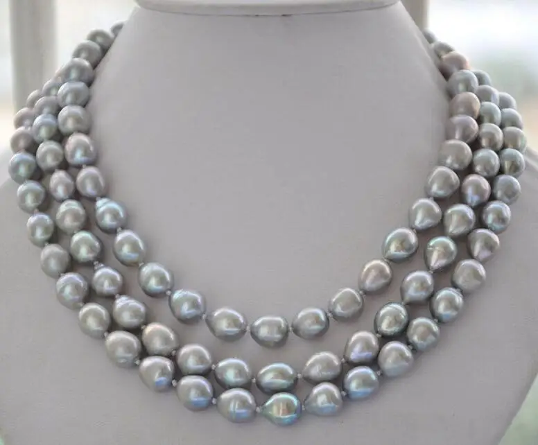 Из 3 нитей 10 12 мм натуральный серый риса пресноводного жемчуга necklace17 18 19