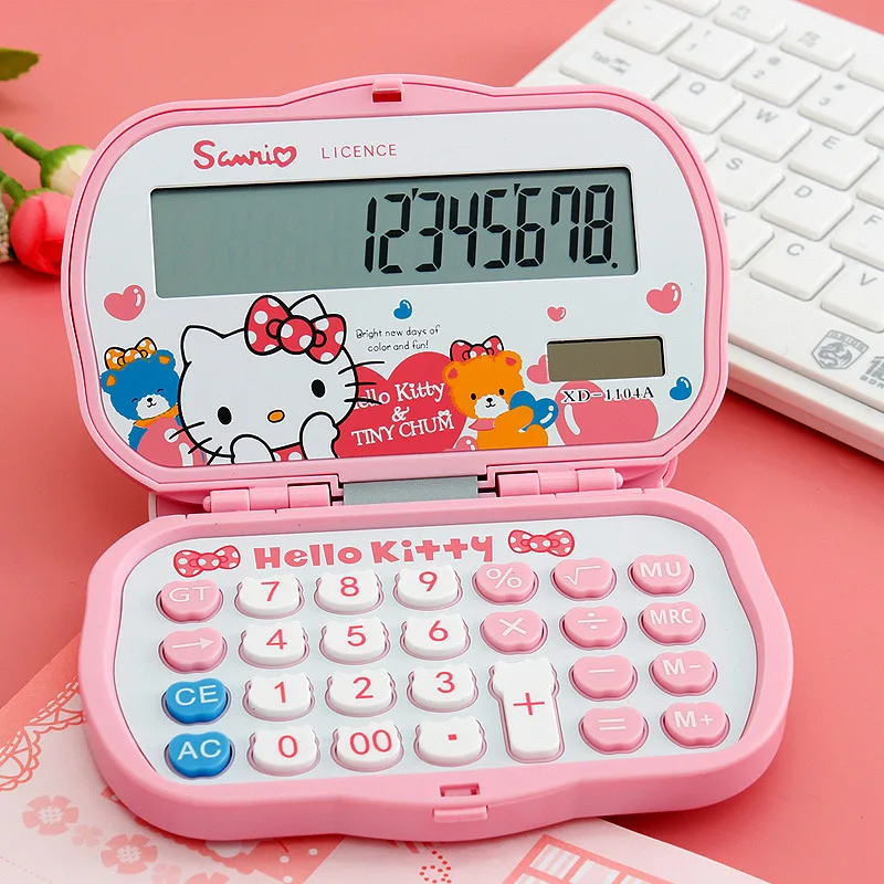 

Cute Lovely Girls Pink Hello Kitty Mini Portable Function Calculator 12 Digital Display Scientific Calculator with Mirror Comb