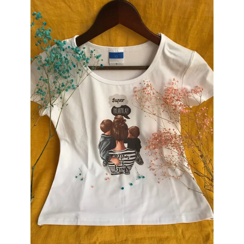 

EXCOSMIC Mother's Love T Shirts Family Series Summer Funny Women White T-shirt Korean Fashion Clothing Streetwear Vogue Top