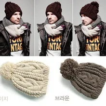 Осень и зима винтажная Вязаная Шерстяная Шапка модная шапка мужские зимние шапочки с помпоном