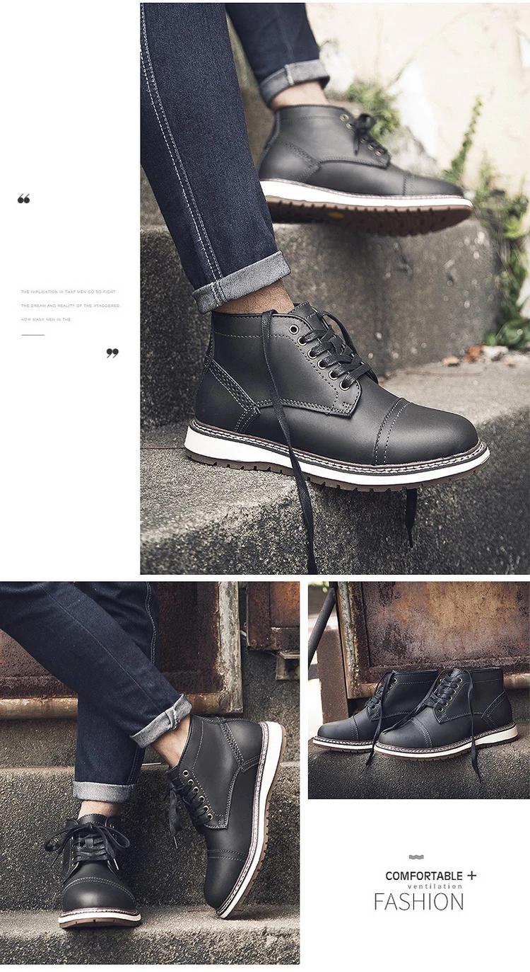 Men Ankle Boots Fashion Vintage Men Boots Winter Autumn Shoes High Quality Leather Men Ankle Shoes Comfortable Footwear