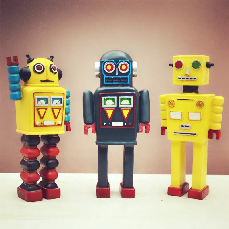 الرجعية روبوت نموذج الراتنج الزخرفية الحلي والمجوهرات المفروشات المنزلية الأطفال غرفة خزانة الدعائم الإبداعية هدية الساخن بيع